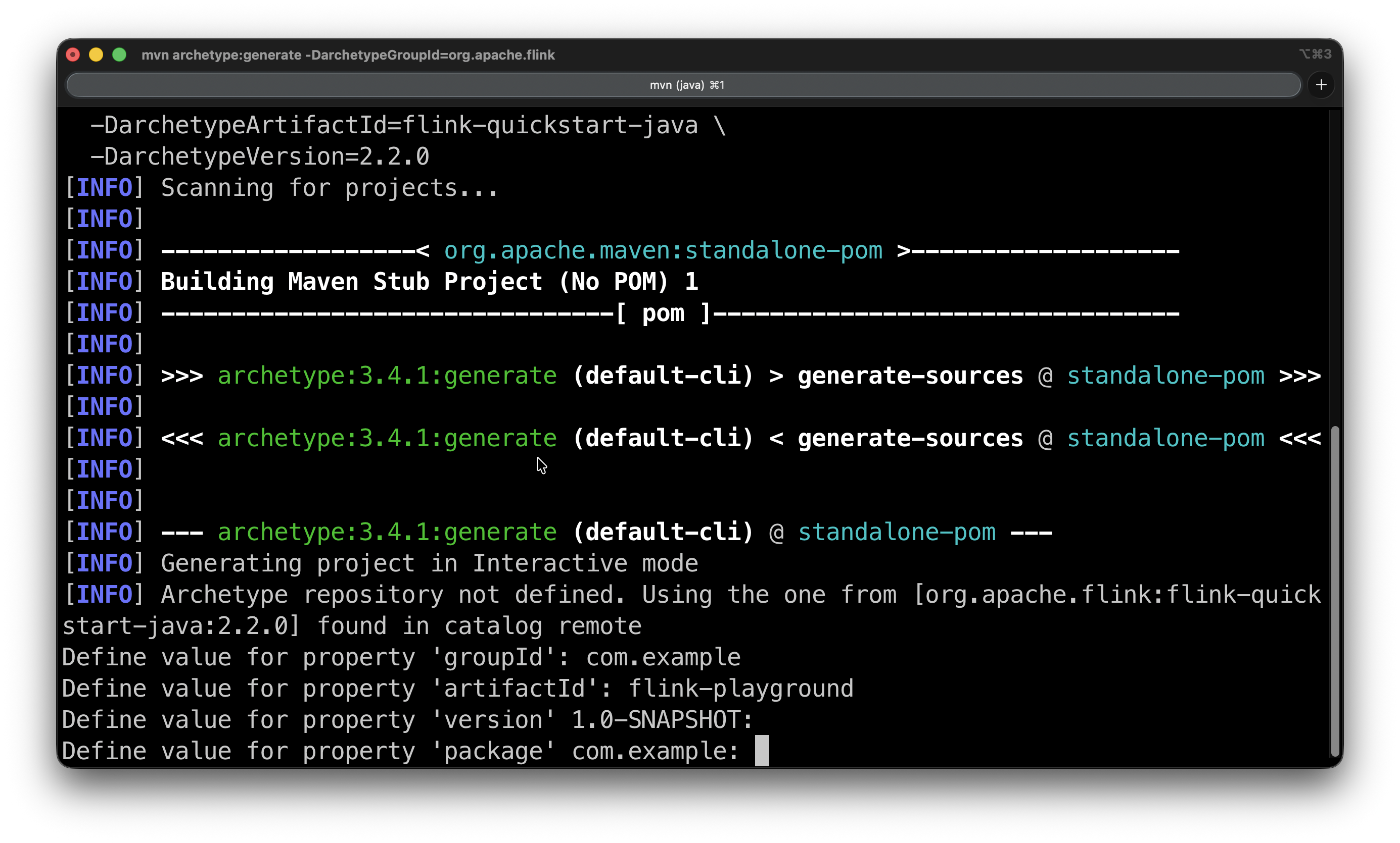 Maven archetype command output