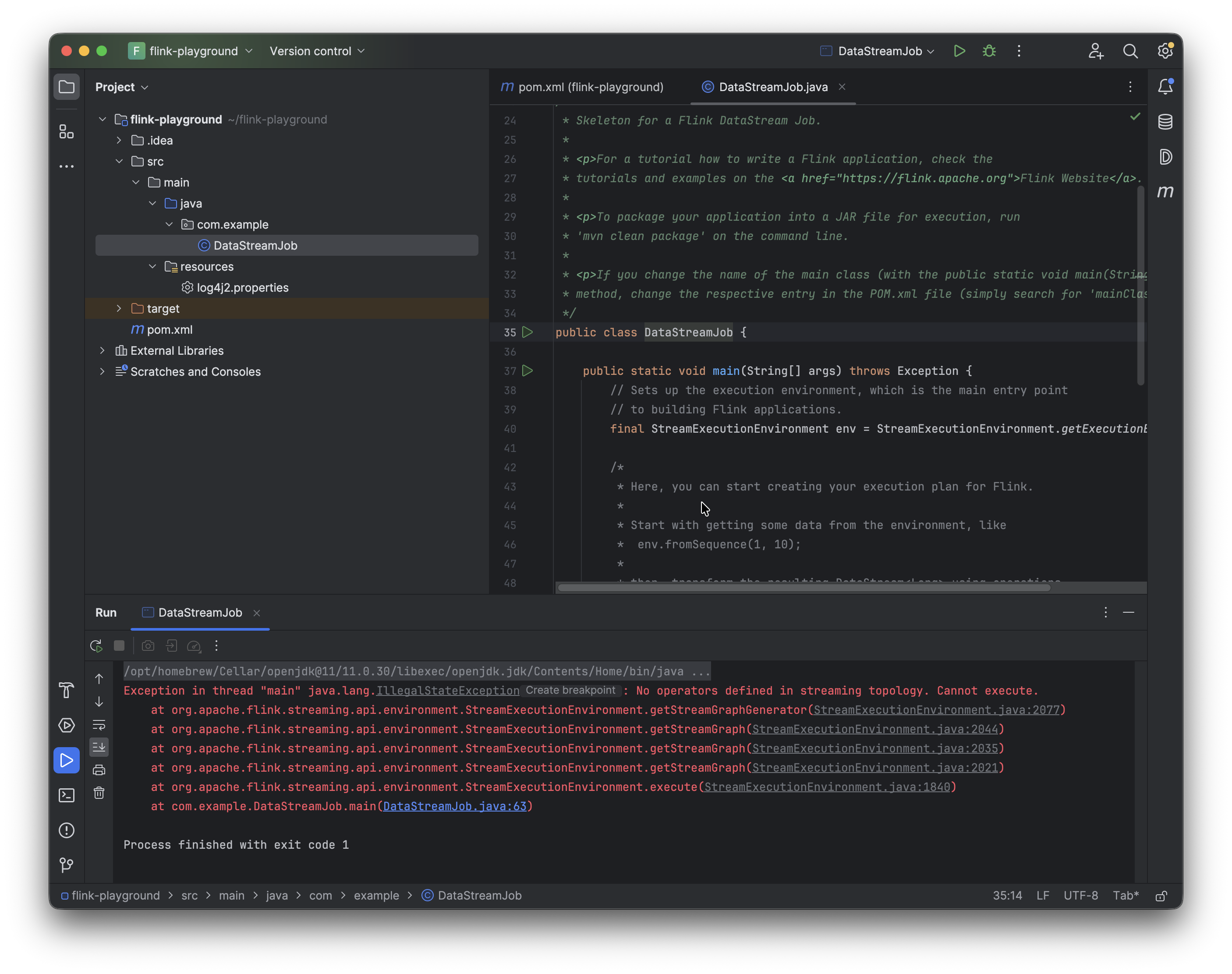 DataStreamJob run output