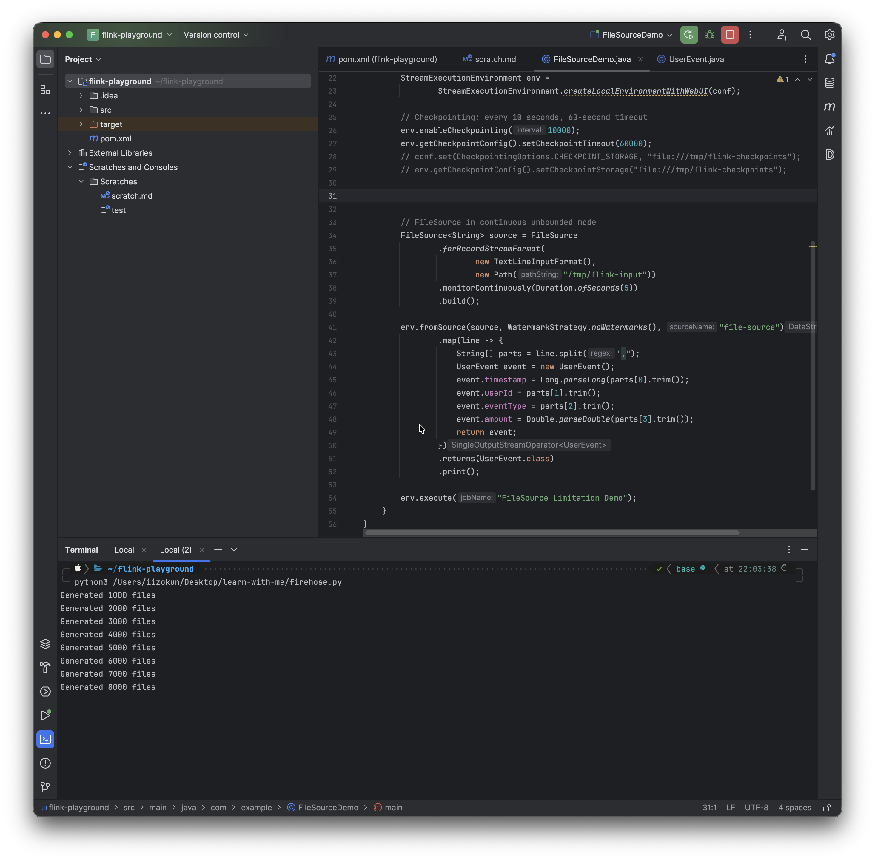 FileSource job running with generated files