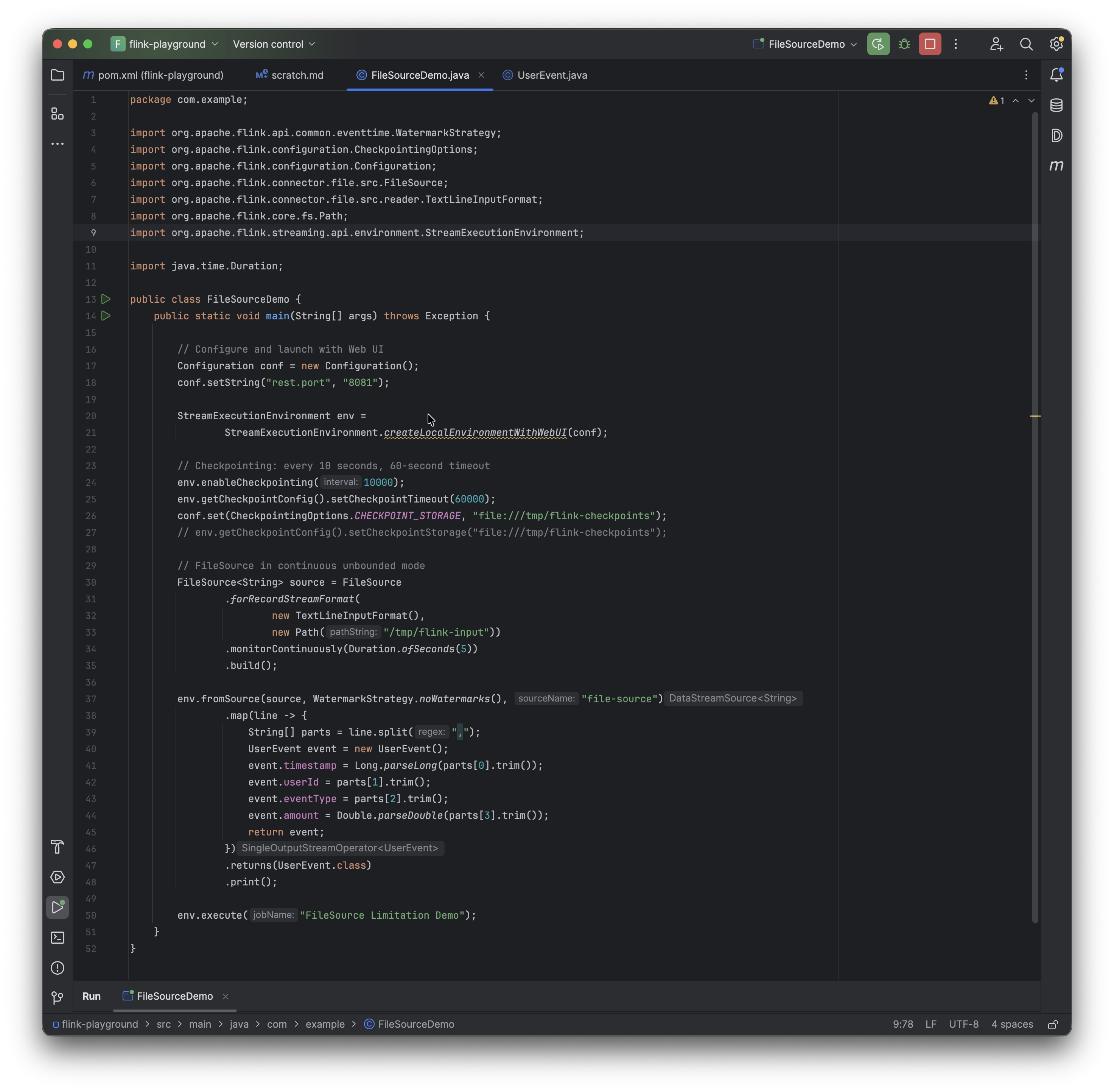 FileSource job running, additional view