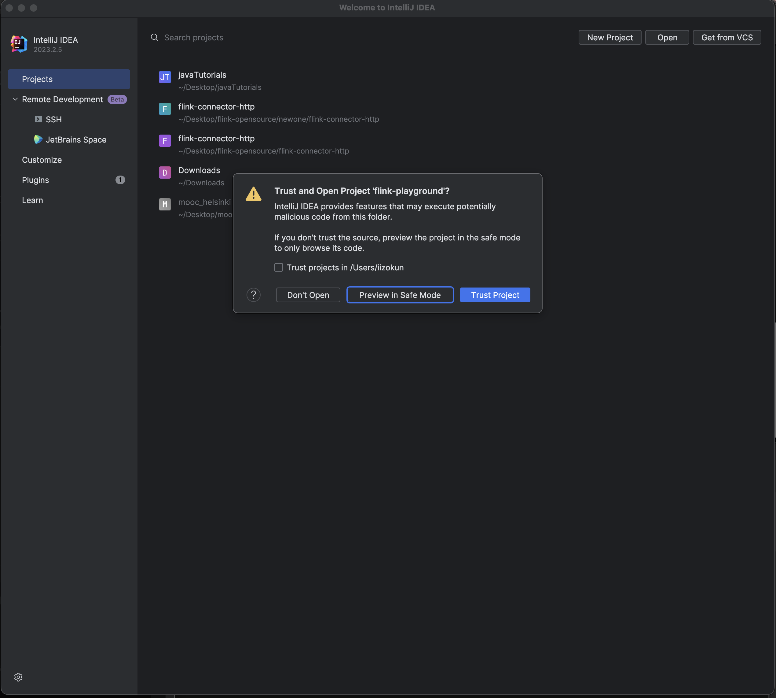 Selecting the flink project folder in IntelliJ